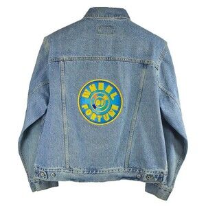 Station Casino Wheel of Fortune Denim Jacket Size M Vintage 90's Embroidered